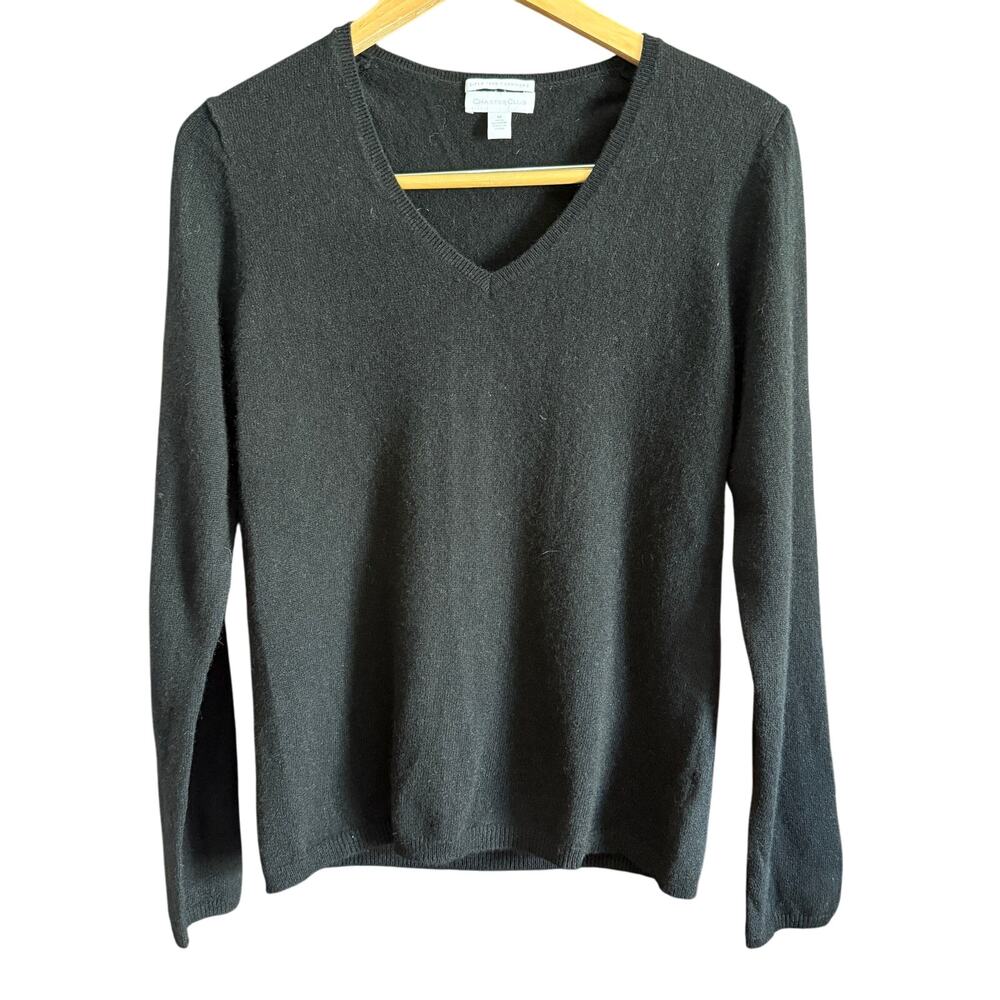 CHARTER CLUB | Black 100% Cashmere V Neck Long Sleeve Sweater | Medium